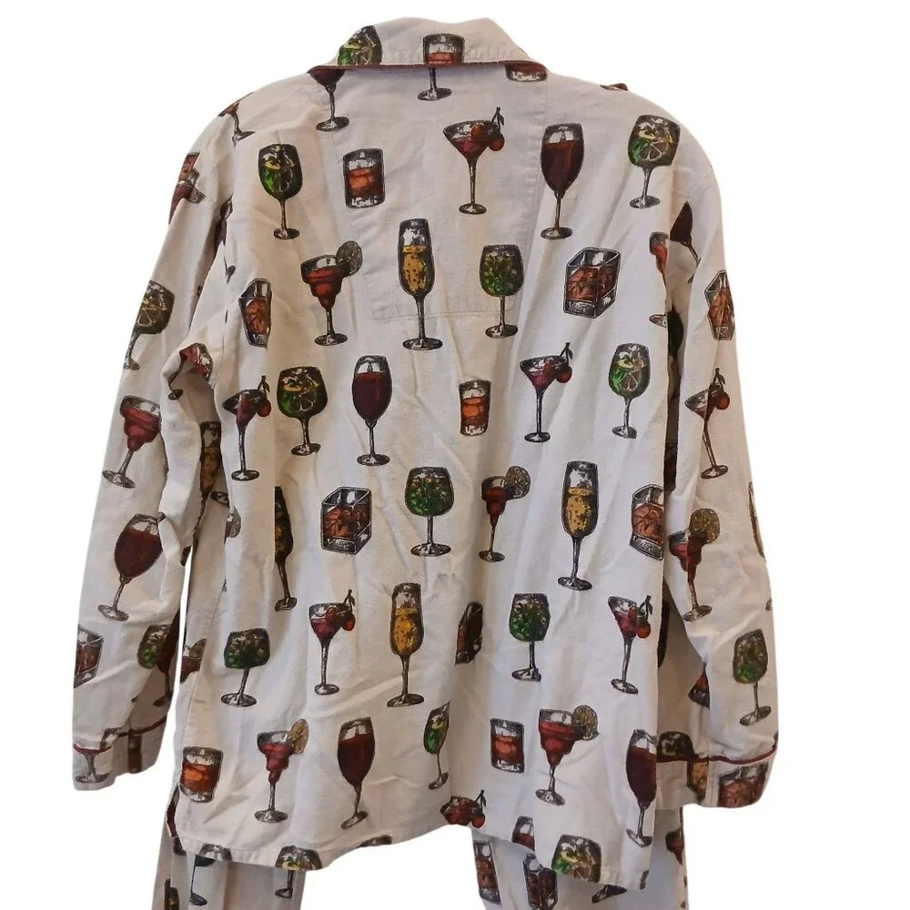 PJ Salvage Cocktail Pajama Set XS Cozy Flannel Sleepwear Pants Long Sleeve #O-11 - Picture 2 of 9